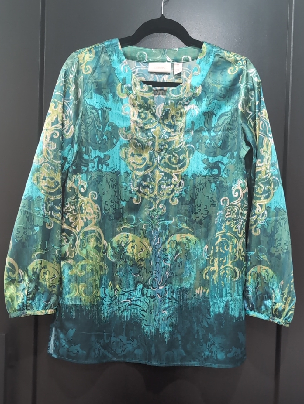 Chico's Teal and Green Ornate Print Tunic